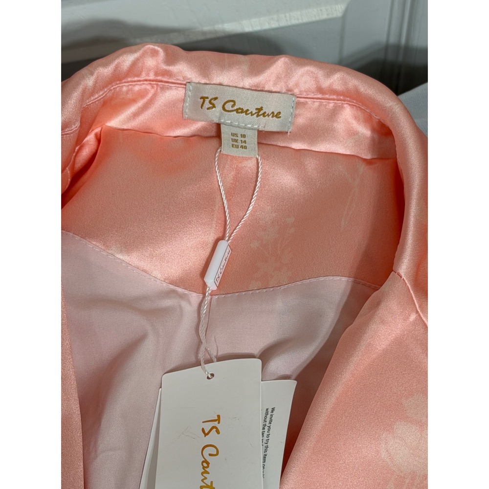 TS Couture Peach Pink Satin Floral Jacquard 2 Piece Pant Suit Set Womens 10 NEW - Picture 3 of 16